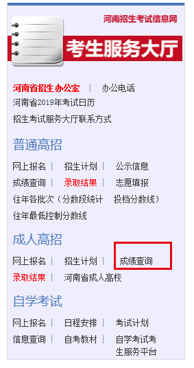 2019年河南成人高考成绩查询入口